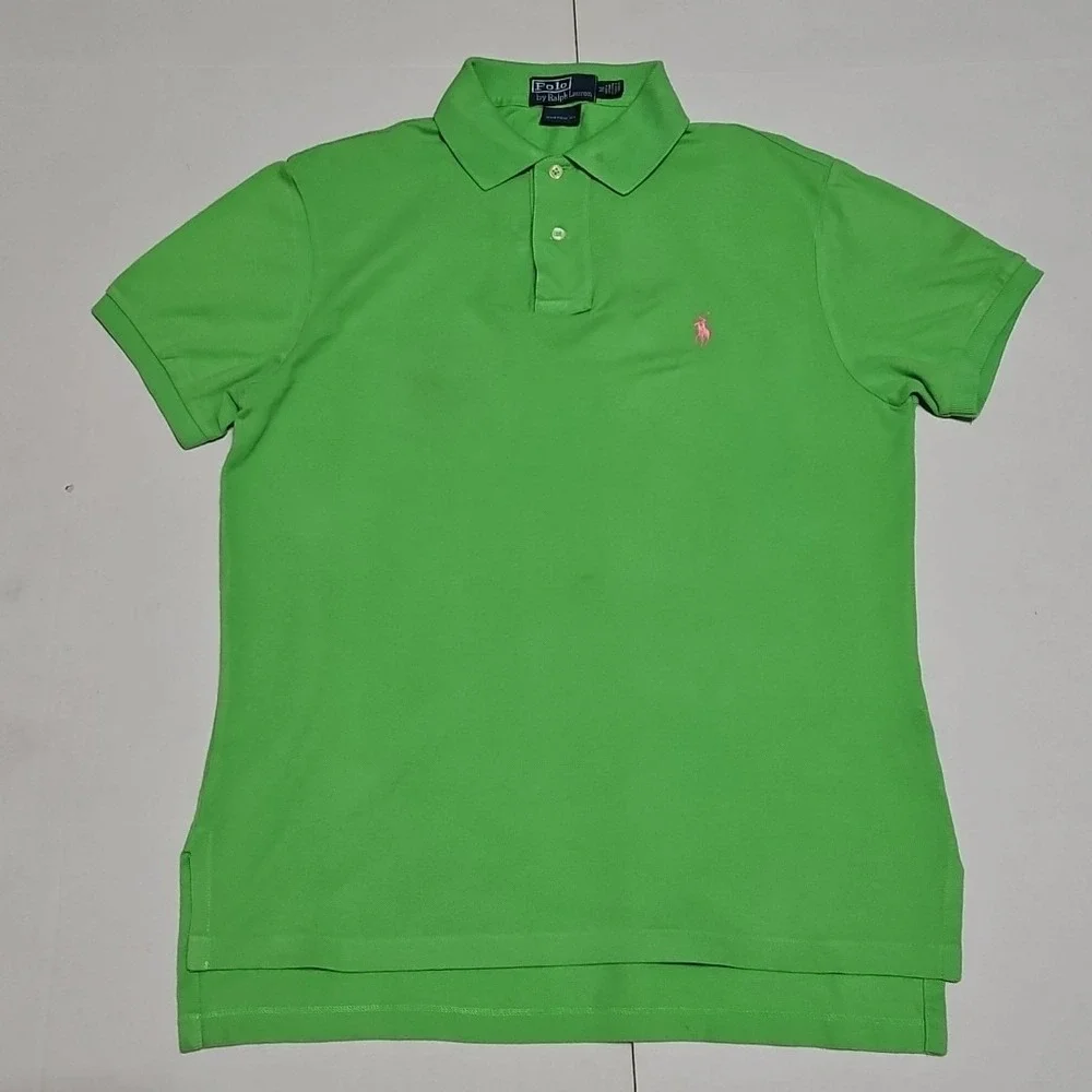 Ralph Lauren Polo Men's Medium Lime Green with Pink Pony Short Sleeve Shirt